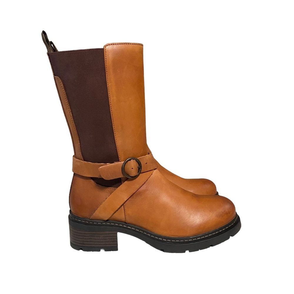 SoftWalk Two-Tone Brown Tan Moto Boots